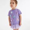 Girls' Short-Sleeve Cute Dress with Round Neck & Embroidered Mesh Skirt - Spring/Summer Collection