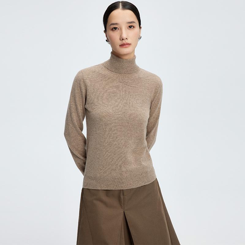 Women's Cashmere High-Neck Pullover Sweater - Autumn/Winter, Pure Color, Long Sleeve, Skin-Friendly Knitted Base Layer
