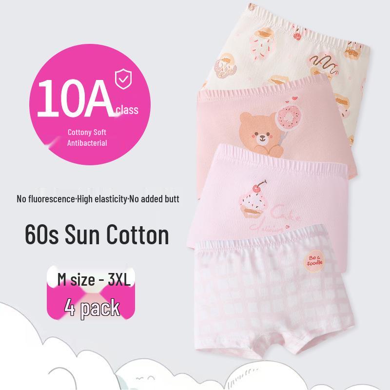 Girls' Cartoon Pattern Cotton Boxer Briefs - Thin, Antibacterial, Four Seasons Toddler & Young Child Style