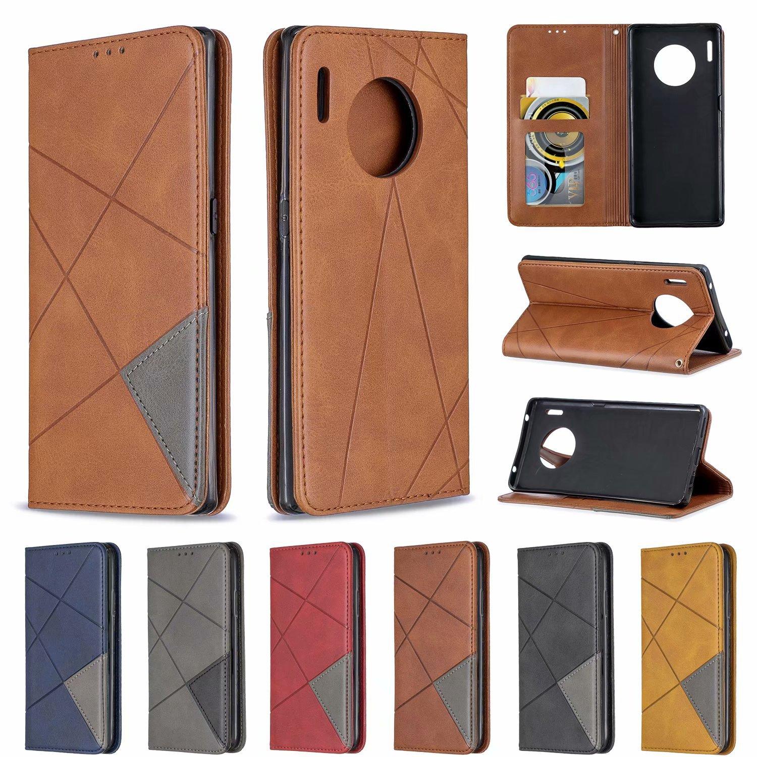 Suitable for Huawei Mate30 mobile phone leather case Redmi Note8T prismatic contrasting color suction card holder protective case Huawei mate30