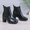 Women's Shoes 2024 Winter Hot Selling Round Toe Solid Color Women's Boots Thick Heel Sleeves Women's High Heel Short Boots