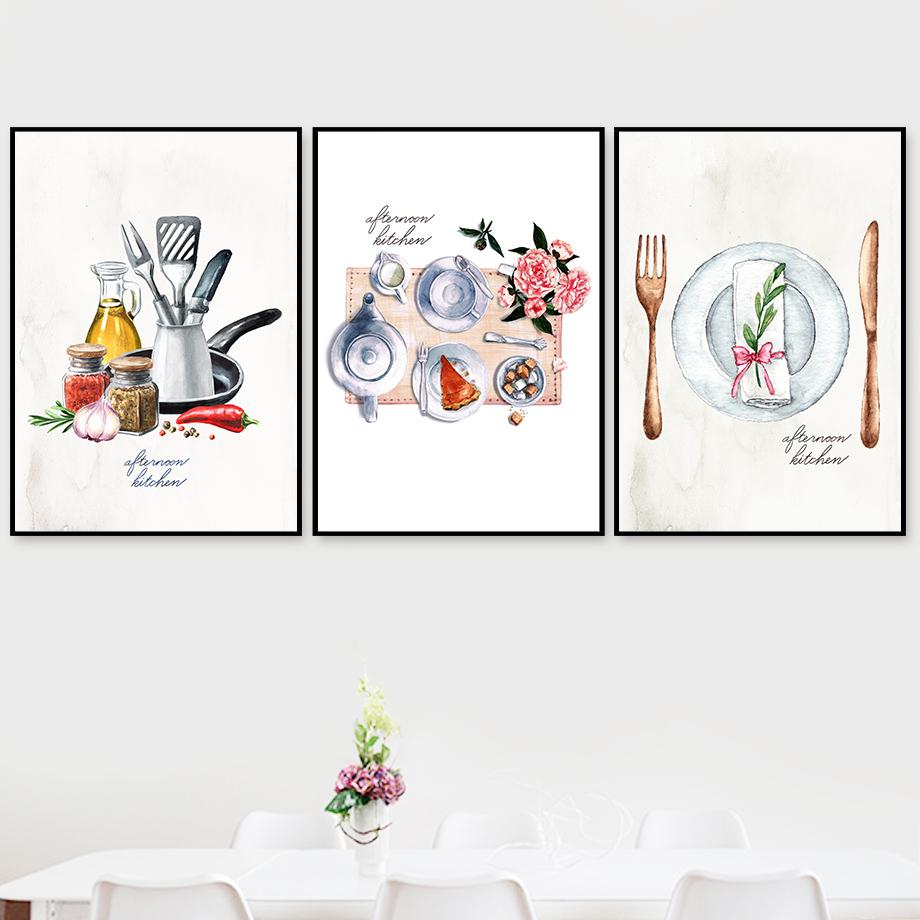 Kitchenware Art Picture Nordic Wall Decor Canvas Painting Cook Knife and Fork Poster Home Dcor No Frame