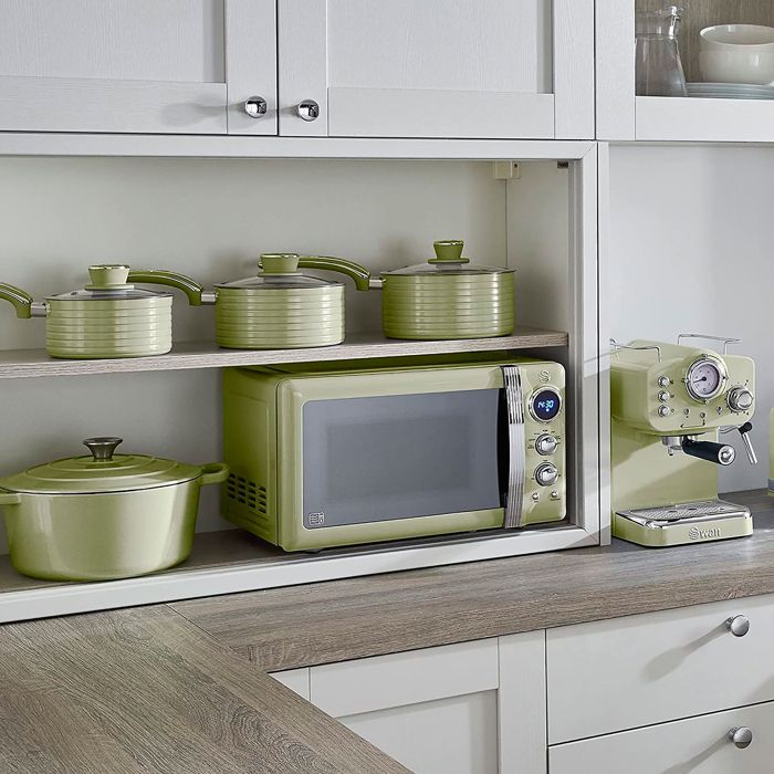 Retro Micro-ondes Numérique 20L, 5 Niveaux Puissance, Décongélation, Minuterie SWAN SM22030GNEU 800W Vert 55122