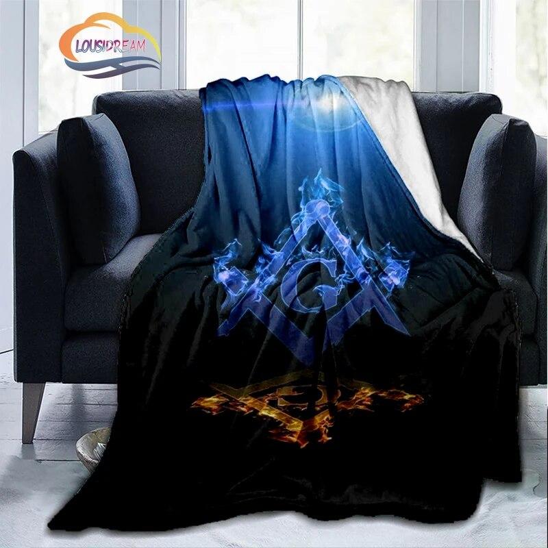 Print Freemasonry Flannel Blanket Masonic Air Conditioning Sofa  Portable Travel Camping   Suitable for All Season