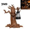 Seasonal Outdoor Porch Decorations Halloween Scary Tree Statue with Solar Lantern, Resin Spooky Weather Resistant Landscape Decor Spirit Figurine,