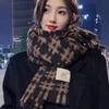 Korean Style Plaid Mohair Scarf - Women's Winter Imitation Cashmere Shawl