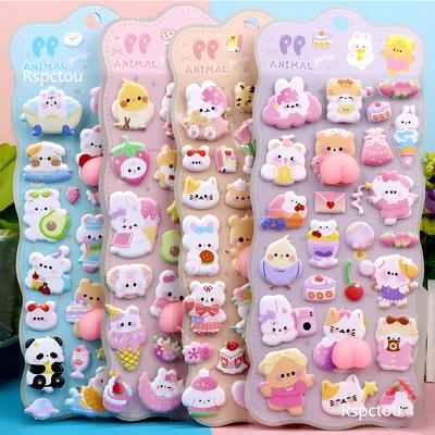4pcs Kawaii Animals Happy PP Butt Stickers Cute Cartoon Rabbit Dog Cat Pinchable Decompression Toys Decals Decoration Supplies
