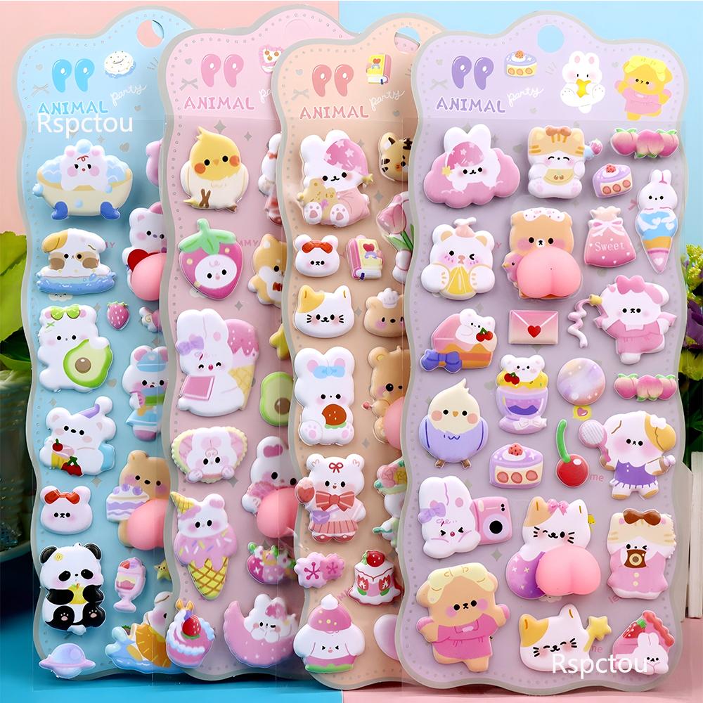 

4pcs Kawaii Animals Happy PP Butt Stickers Cute Cartoon Rabbit Dog Cat Pinchable Decompression Toys Decals Decoration Supplies