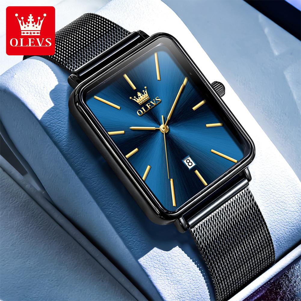 OLEVS Man Quartz Watch Rectangle Dial Calendar Waterproof Watch For Men Thin Case Simple Fashion Men's Wristwatch