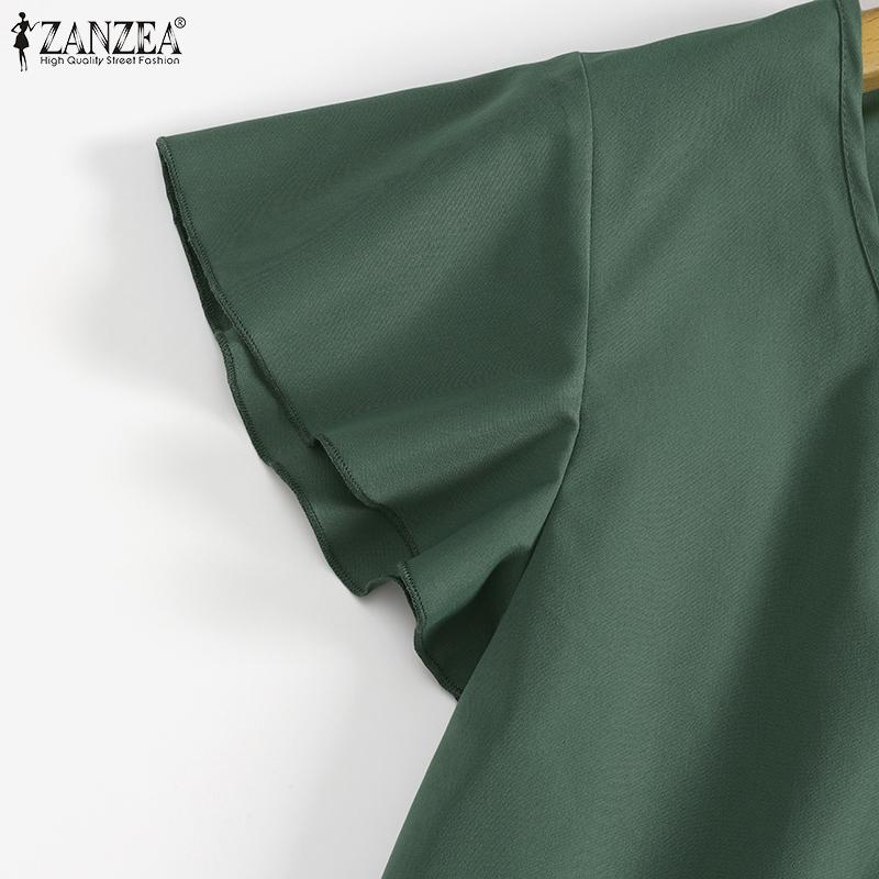 ZANZEA Women Casual V-neck Flare Sleeve Summer Blouse