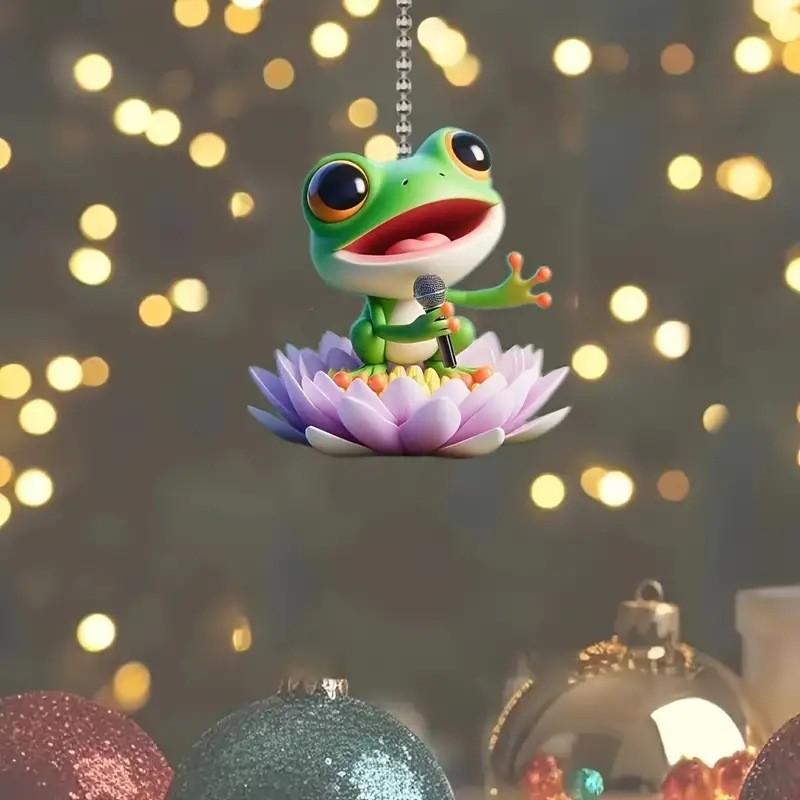 Charming Acrylic Frog With Flower Decoration Car Hanging Ornament Ideal For Car Decor