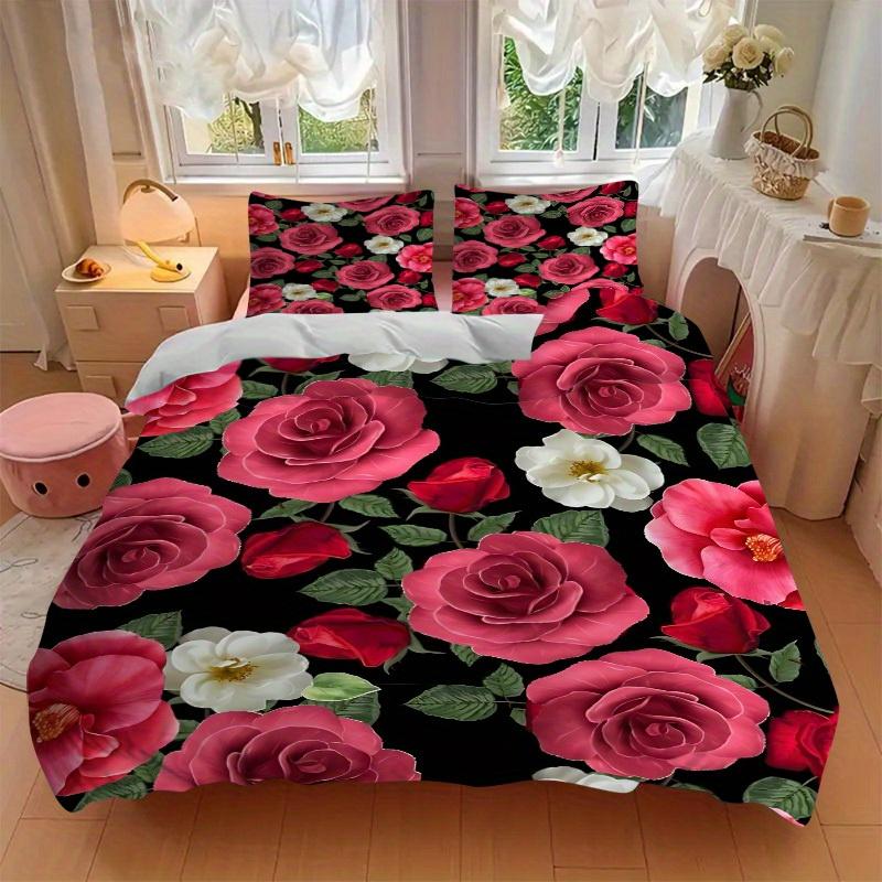 3pcs Rose Bedding Set, Breathable And Soft, Suitable for All Seasons Machine Washable, Suitable for Bedroom Decoration,yy250822178