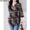 MODIQUE Frühling Sommer Plus Größe Neue Frauen Lose Vintage Baumwolle Leinen Floral Spitze Bluse Shirts Weibliche Casual Oversize Langarm V-ausschnitt Top T-Shirt