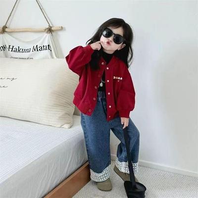 Conjunto de Cardigã e Jeans Estilo Coreano para Meninas Primavera/Outono 2024 - Versátil Top e Jaqueta para Bebê Menina