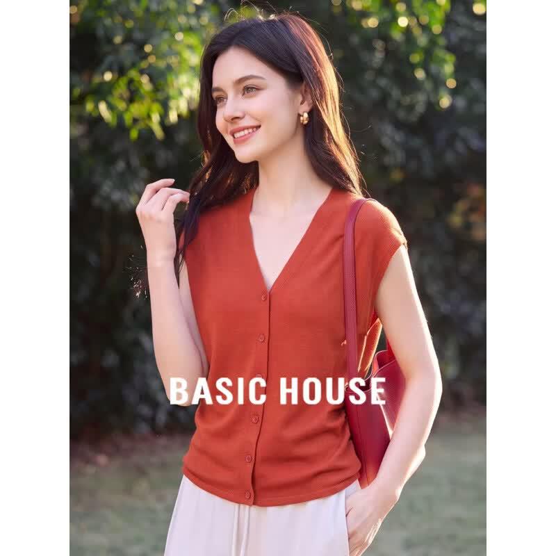 Basic House Women s V-Neck Knit Top M