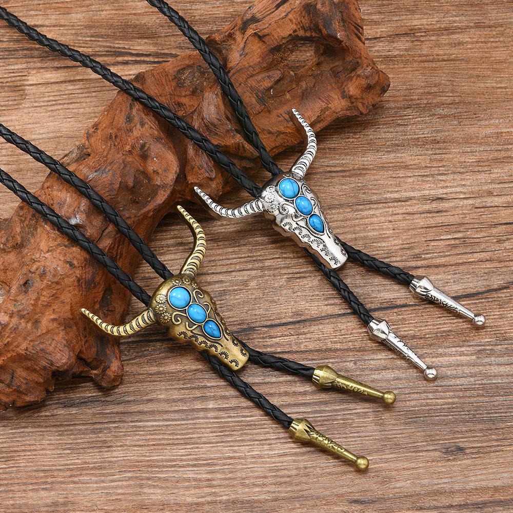 Turquoise Bull Head Vintage Pendant Necklace - Versatile & Casual Sweater Chain