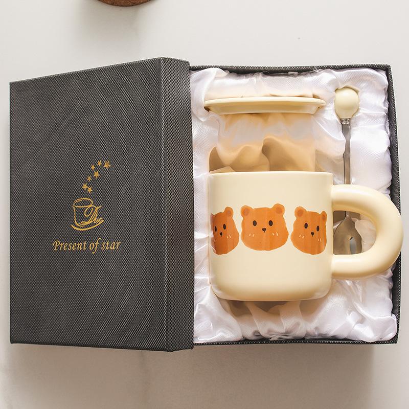Bear Ceramic Mug Cute Cartoon Creative High Looking Household Coffee Couple Breakfast Cup Gift