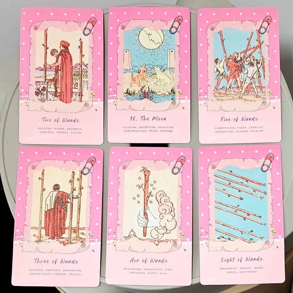 Pink Waite Tarot, The Dreamy Pink Collage Tarot Deck, 78  Aesthetic Kawaii Tarot Cards with Meanings, Double-embossed 12*7cm