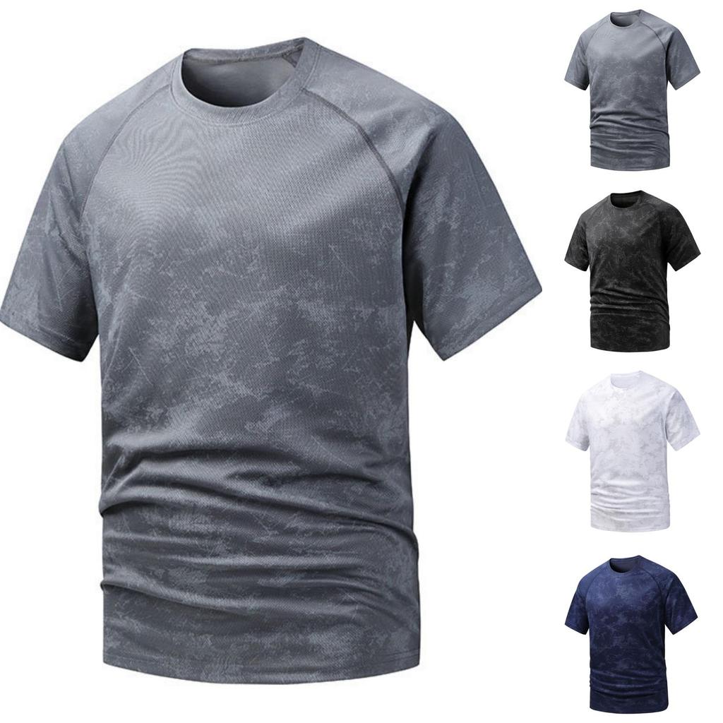 Men's Camouflage Print Lightweight Breathable Quick Dry Fitness Sports T Shirt Short Sleeve Top for Outdoor Training and Gym