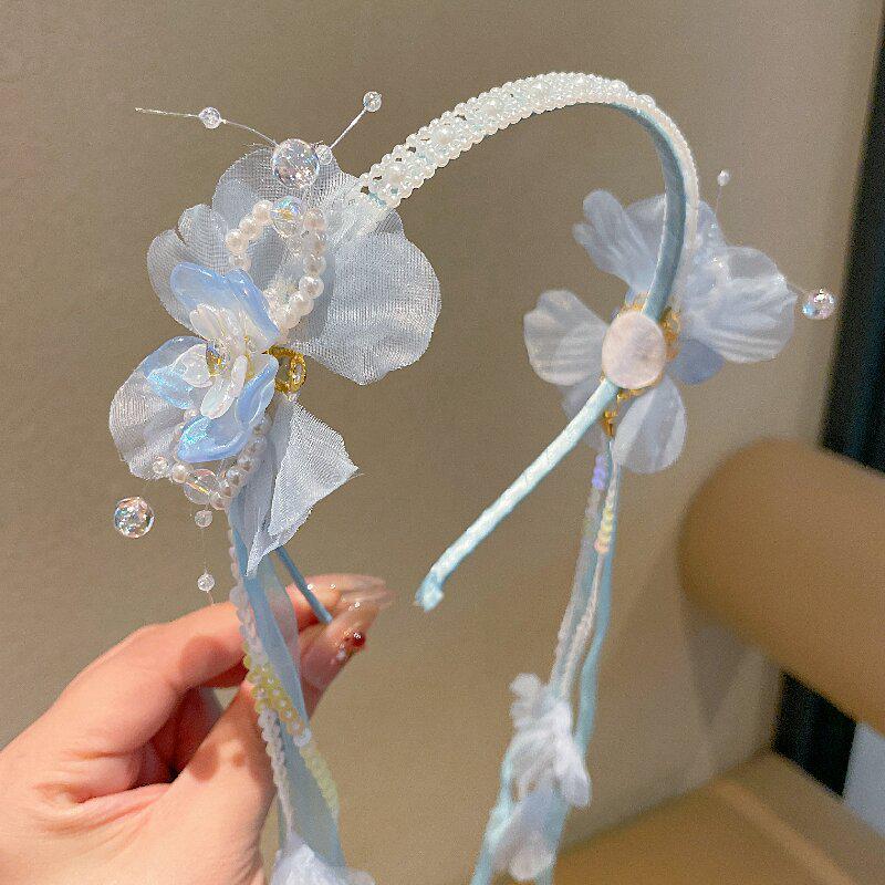 Spring-Summer Butterfly Headband: French Style Sweet Flower Hairpiece with Flowing Ribbon