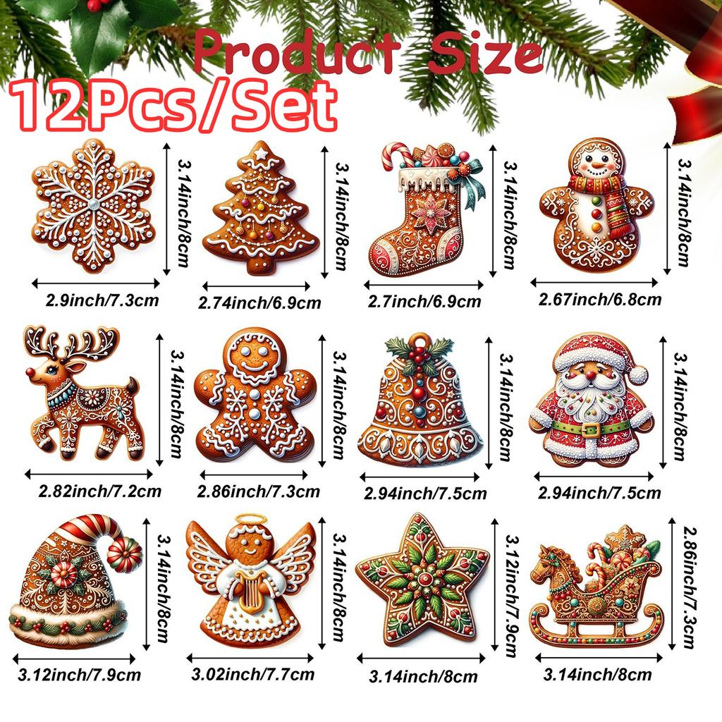 12 Peças Pingentes de Madeira de Natal Homem de Gengibre Papai Noel Árvore de Natal Enfeites Pendentes Decoração de Festa em Casa de Natal Presente de Ano Novo