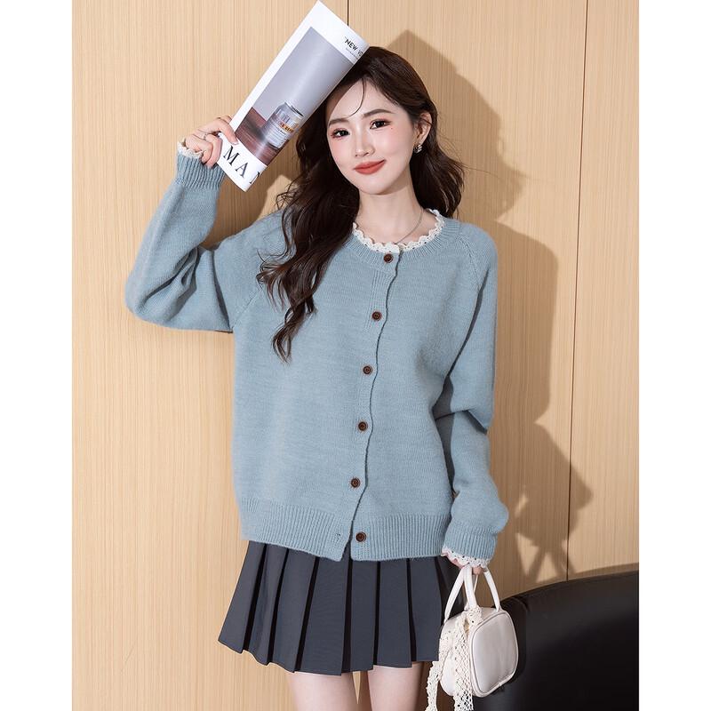 

TonLion Women s Lace Trim Round Neck Cardigan M