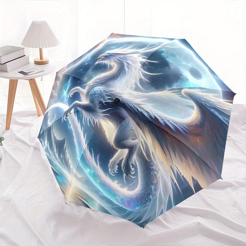 

1pc Mythical Dragon Soaring Above Celestial Waters Automatic Opening/Closing Umbrella with Portable Tri-Fold Design, 8-Bone Iron Frame - Outdoor