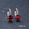 Cute Round Cut Four-claw Red Crystal Gemstone Hook Earrings Birthday Jewlery Gift for Women