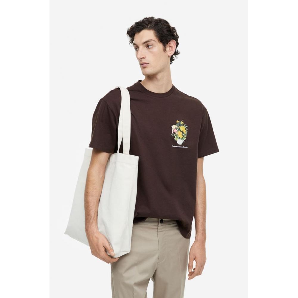 

Футболка свободного кроя с принтом HM Темно-коричневый цветок