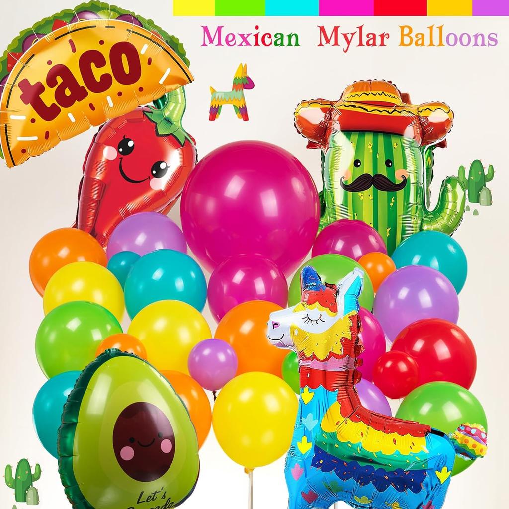 Fiesta Themed Balloon Garland Kit 150pcs Mexican Fiesta Party Decorations Arch With Cactus Llama Taco Avocado Chili Pepper Mylar Balloons for