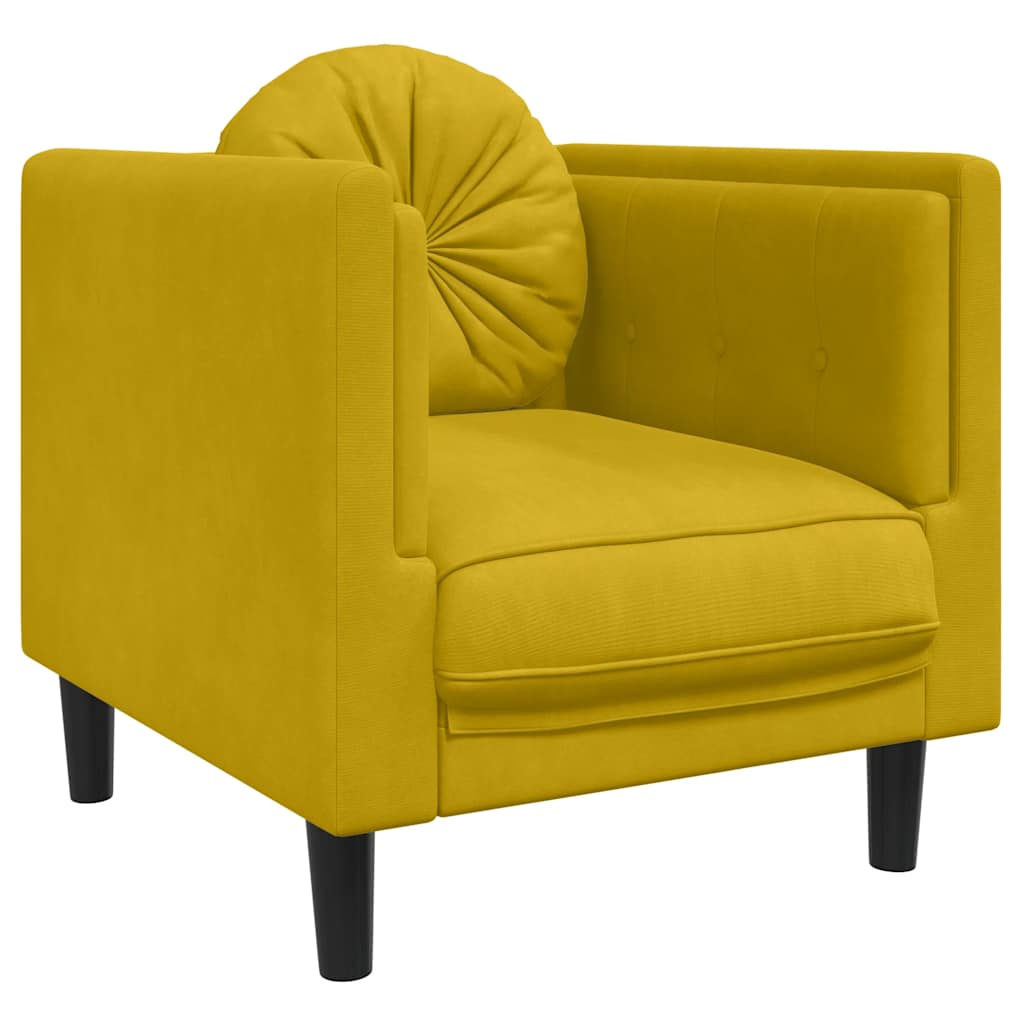 3 Piece Sofa Set with Cushions Yellow Velvet