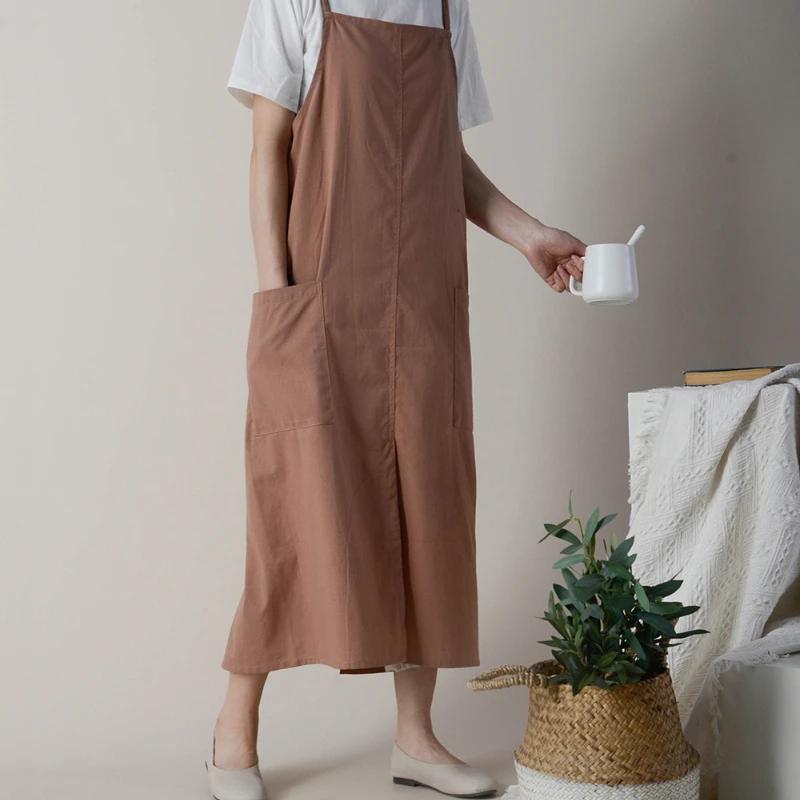 Waterproof Cotton Linen Apron, Floral Kitchen Apron, Gardening Florist Baking Coffee Shop Work Clothes, Korean Version