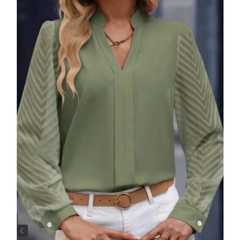 New Autumn Fashion Item: Women's Long-sleeved Solid-color Chiffon Shirt with Patchwork