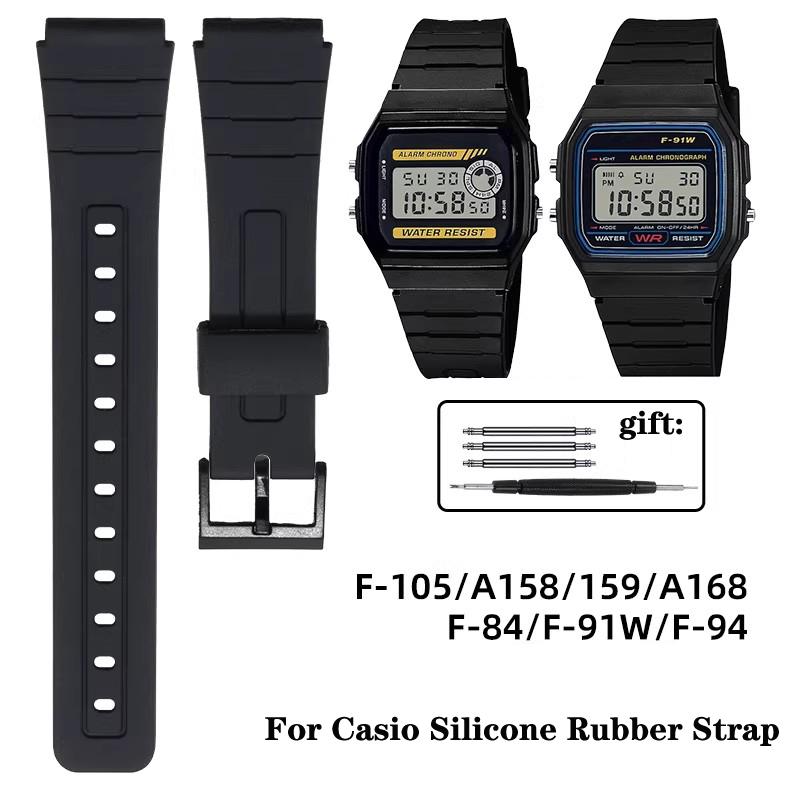 18mm Silicone Rubber Strap for Casio W800H W800H A158/168 AE1200/1300 SGW400 F91W F84 F105/108 Bracelet Soft Black Watchbands