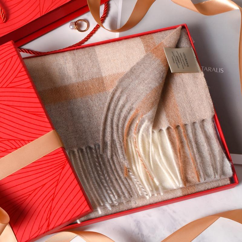 Wool scarf women's winter versatile plaid thickened warm birthday gift new shawl