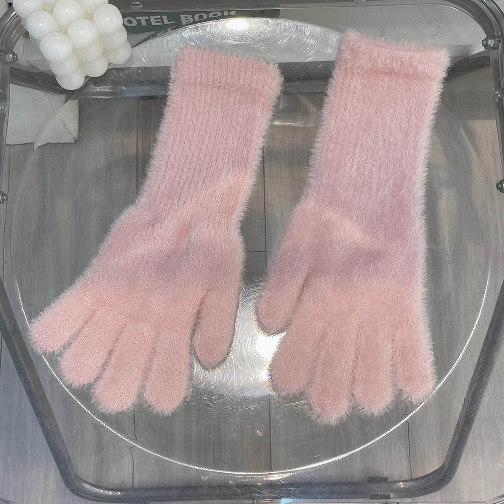 Windproof Plush Knitted Gloves  Winter Women Mittens Cute Faux Fur Gloves  Male
