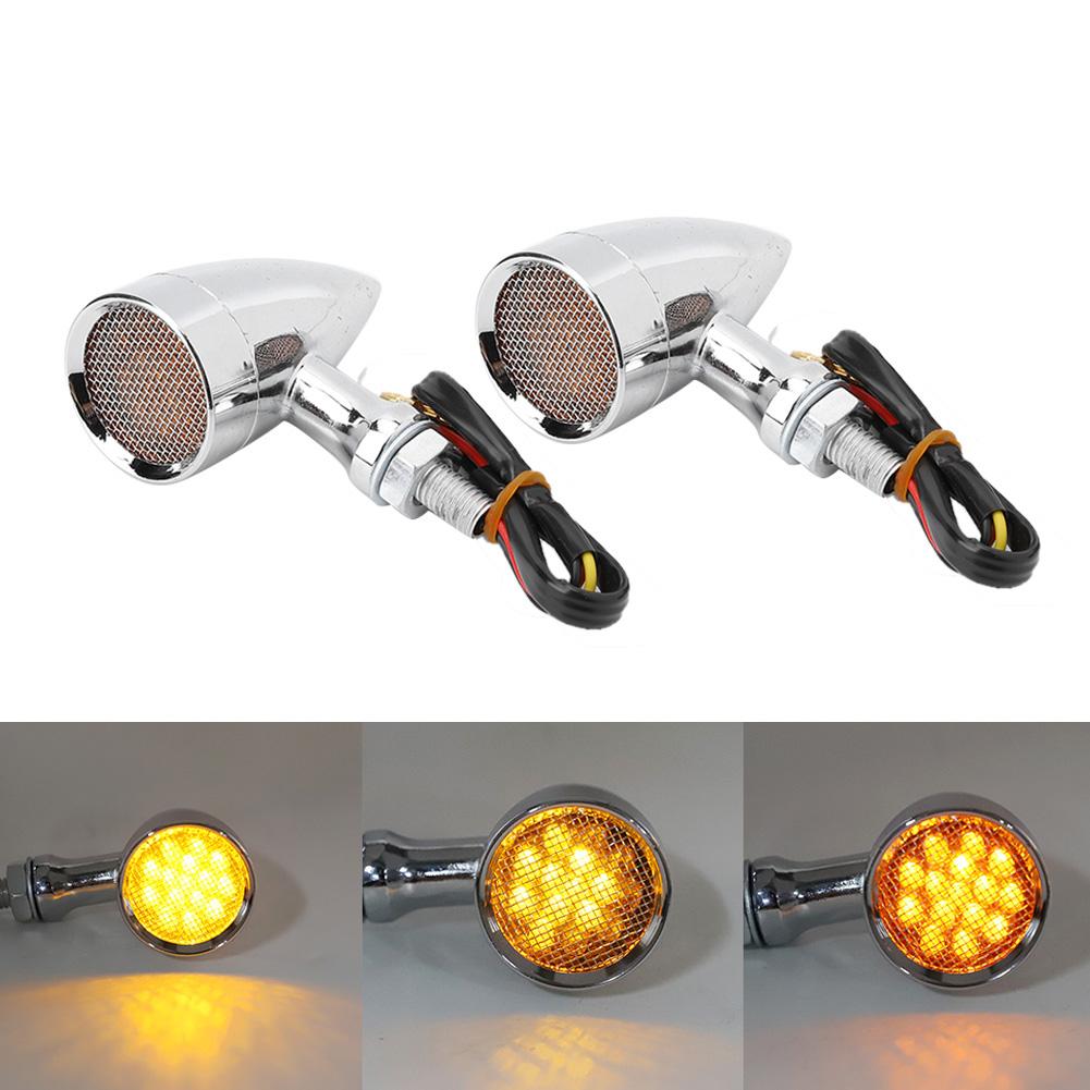 2Pcs Motorcycle Turn Signal Lamp Brake Light Vintage Grille Modification AccessoryWhite