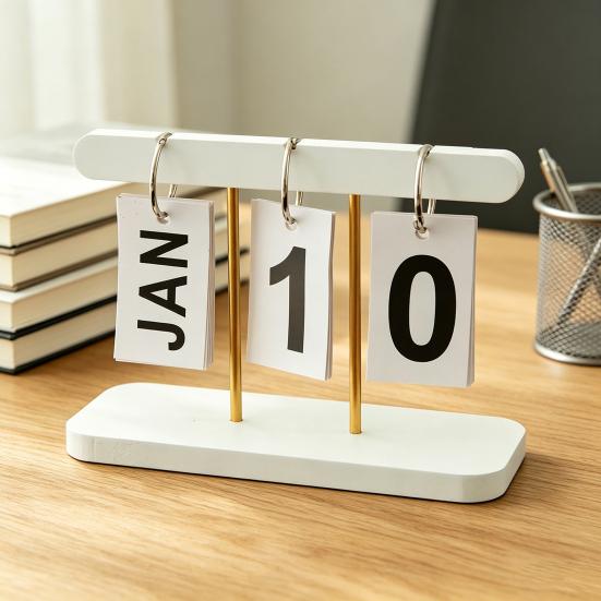 Wooden Perpetual Desk Calendar Daily Desktop Standing Flip Calendar with Day