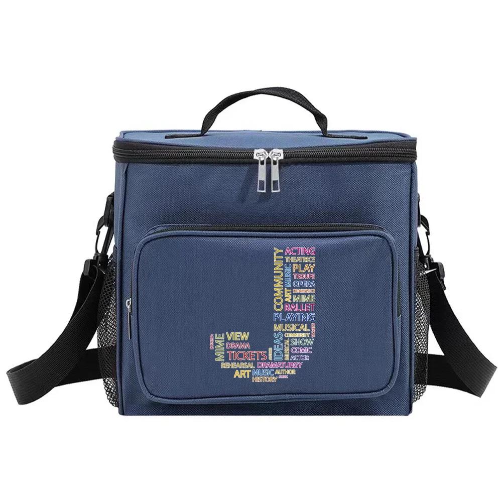 Insulated Bags Portable Shoulder Lunch Bag Waterproof Cooler Box Thermal Organizer Handbag for Men and Women Text Letter Pattern