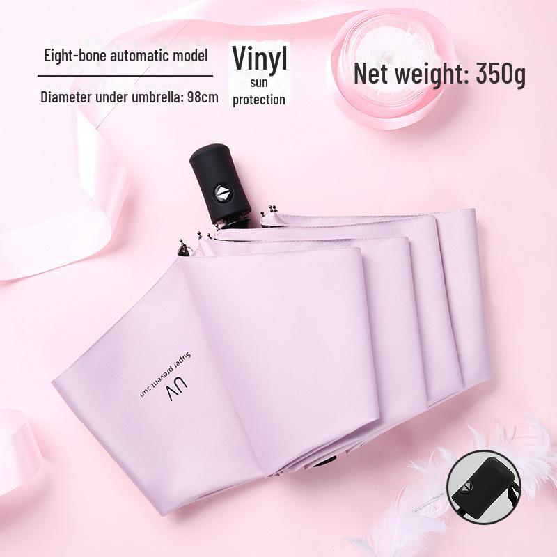 Black 16-Bone Automatic Three-Fold Dual-Purpose Umbrella for Sunny and Rainy Days - Large, Reinforced, Anti-Storm Design.