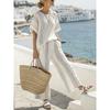 New striped linen suit women's summer loose casual wide-leg pants two-piece literary and artistic style large-size blouse