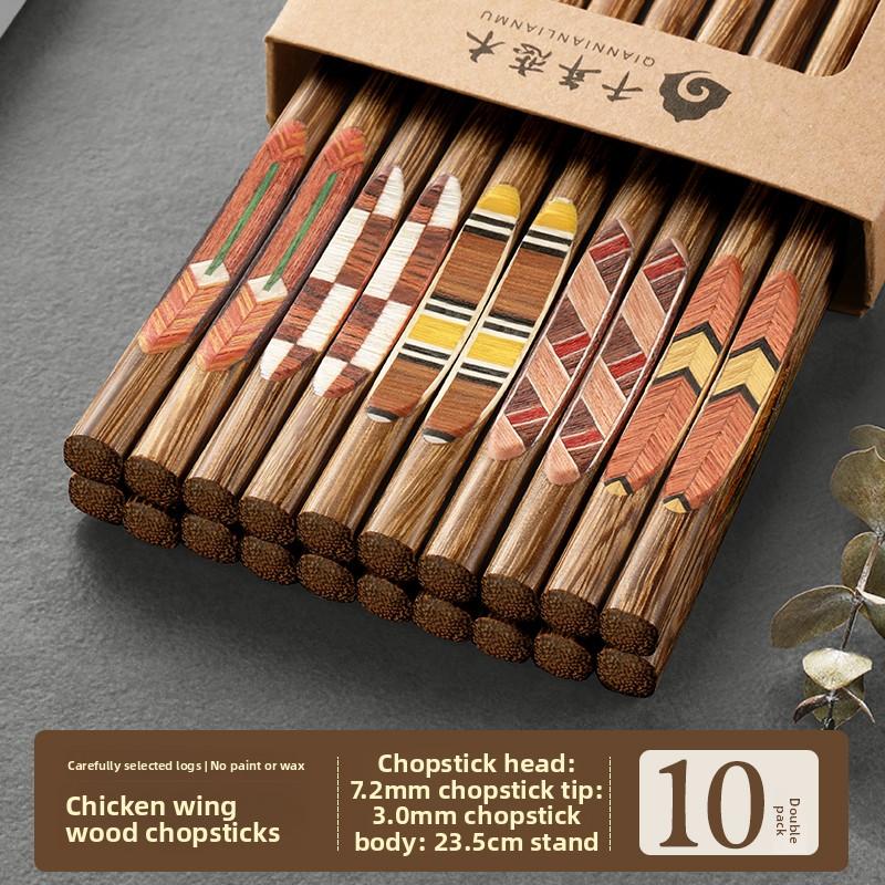 Solid Wood Chopsticks Set Bohemian Style Ironwood Chopsticks Non-Slip Japanese Pointed Sushi Chopsticks Tableware Accessories