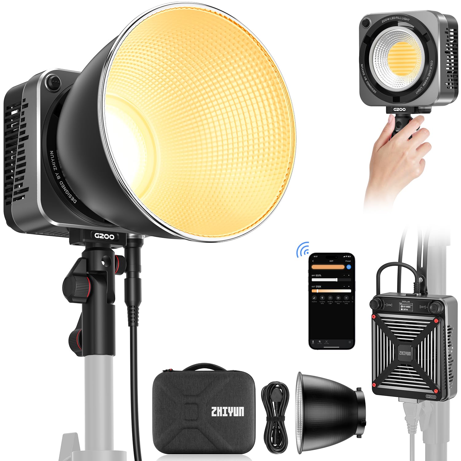 

Flagship ZHIYUN MOLUS G200 COB Photography Light 200W Video Light Bicolor Ultra Light and Small Body Bowens Mount Year Manufacturer [Official Store]