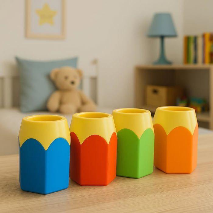 Lot de 4 Pots à Crayons en Forme de Crayon 10 cm Plastique Coloré pour Bureau ou Chambre