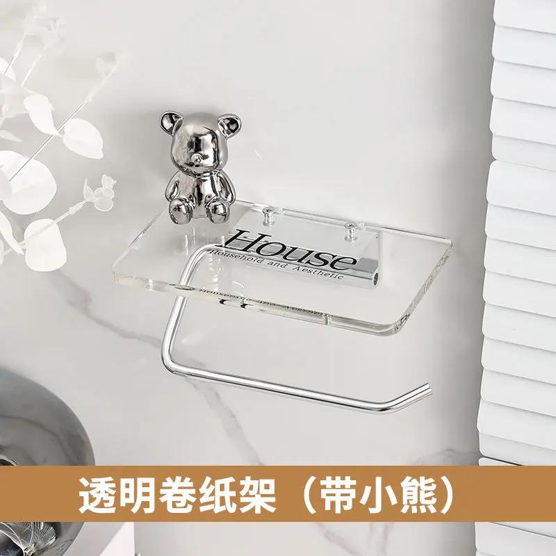 Electroplated Bear Tissue Holder Acrylic Wall Mounted Paper Holder Toilet Roll Paper Holder Bathroom Wall Mounted Storage Rack