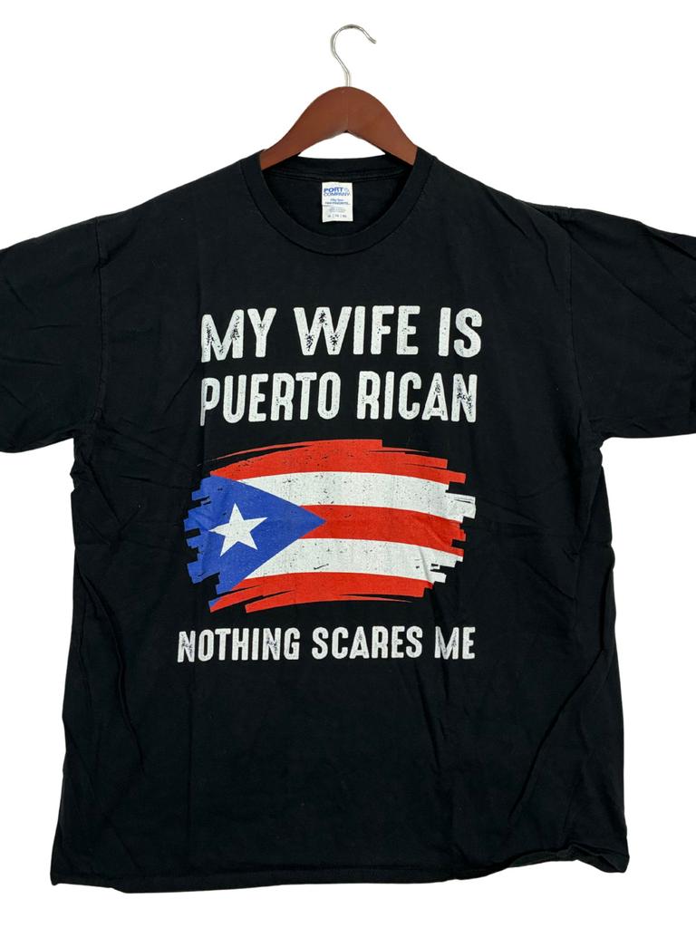 My Wife Is Puerto Rican T Shirt Men's XL Black Flag Funny Husband Graphic Unisex T-Shirt