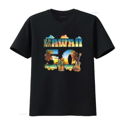 Hawaii 50Th State Hawaiian Beach Hibiscus 50 Maui Women S Summer T Shirt  Casual and Comfortable Vintage Washed Breathable