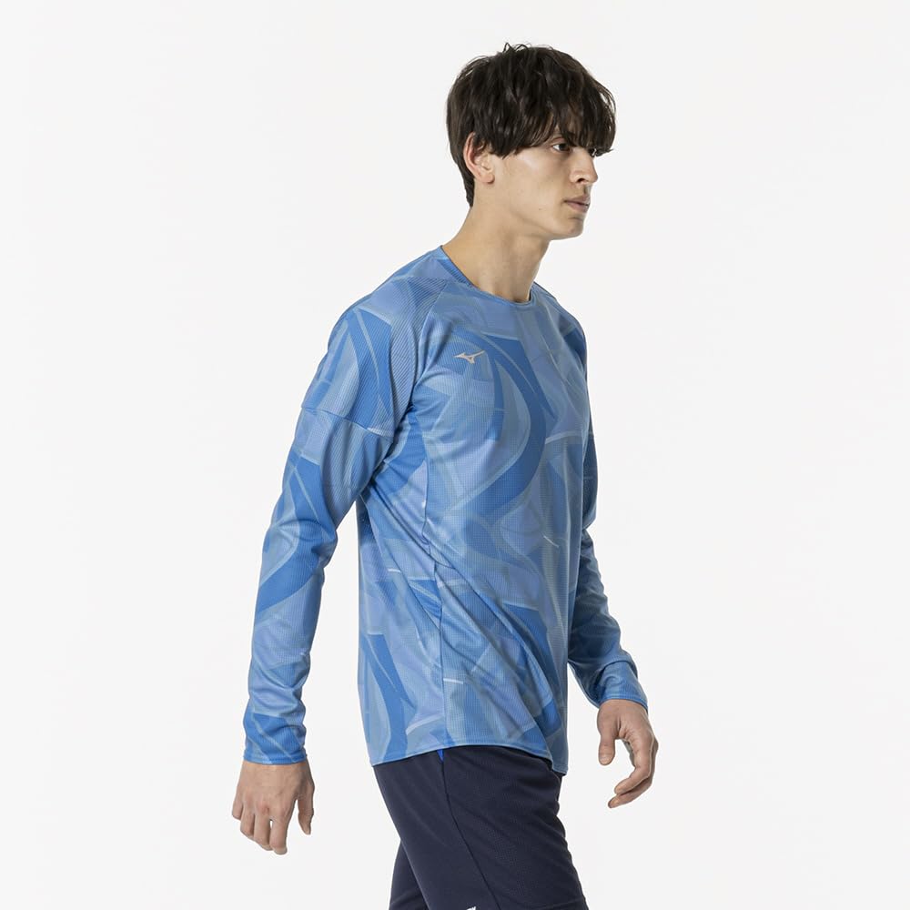 Training Dry Aeroflow Long Athlete MUGEN Quick Highly Parisian Blue [Mizuno] Wear, T-Shirt, Sleeve, Interlocking, GRAPHIC, Dry, Ventilated, 32MAB554,