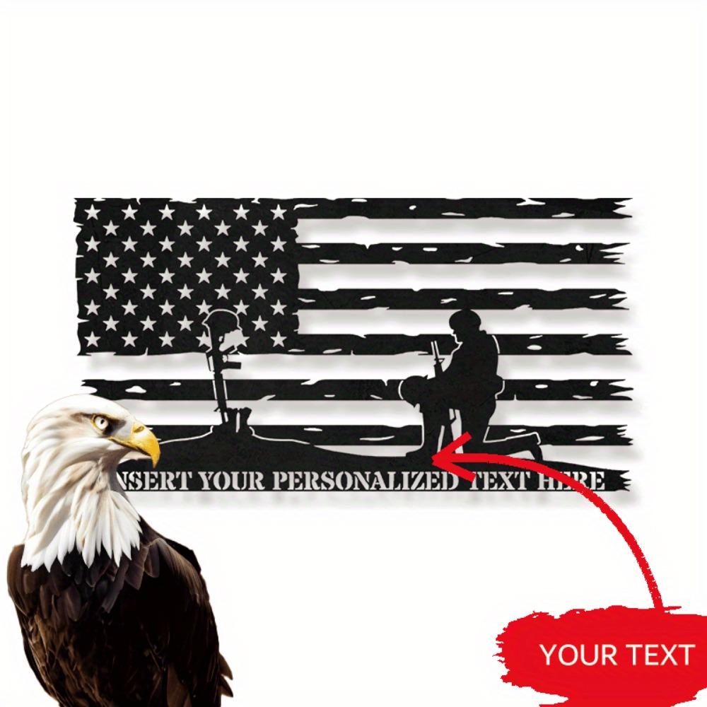 Custom Personalized Military Kneeling Serviceman Memorial Metal Wall Art Battlefield Cross Plaque Honor Veterans Decor Sign