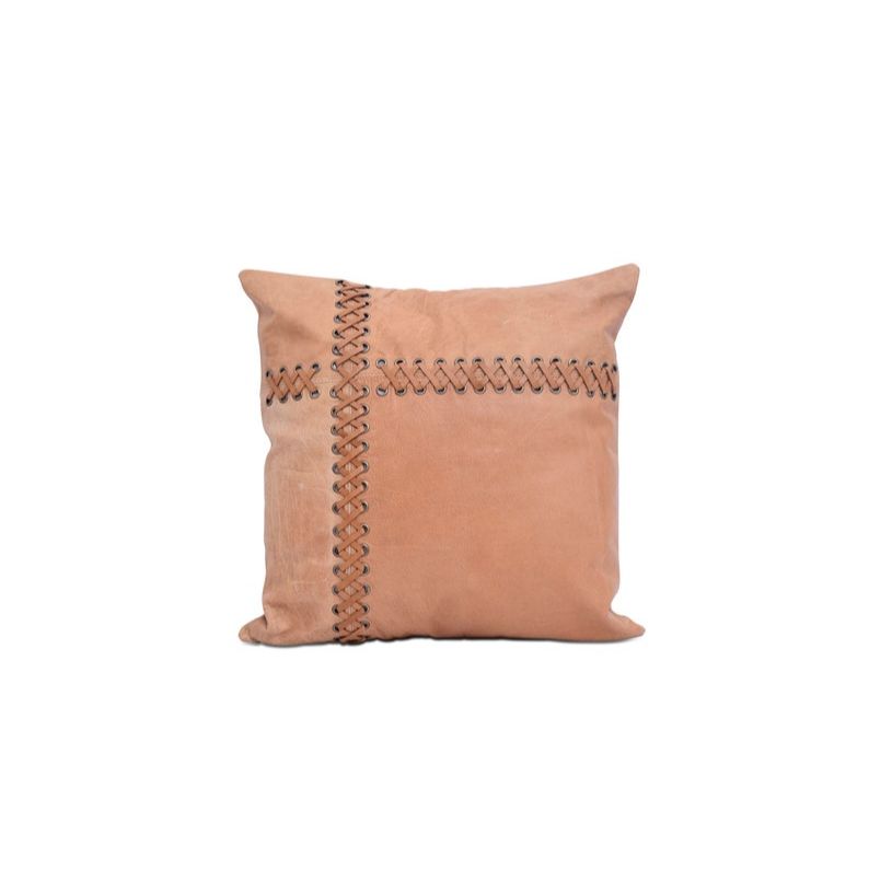 

Vintage Tan Leather Cushion Cover: Handmade Cowhide Pillow Gift For Her Him Birthday Anniversary 16 x 16 in